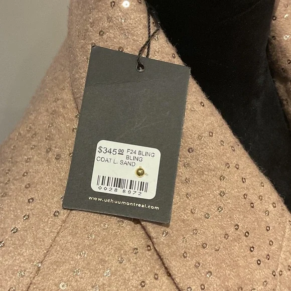 UCHUU Montreal Sparkling Beige Sequin Belted Coat - Picture 3 of 11